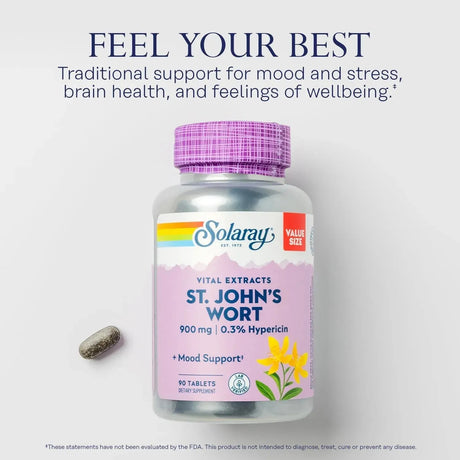 SOLARAY - SOLARAY St. Johns Wort Aerial Extract One Daily 900Mg. 90 Tabletas - The Red Vitamin MX - Suplementos Alimenticios - {{ shop.shopifyCountryName }}