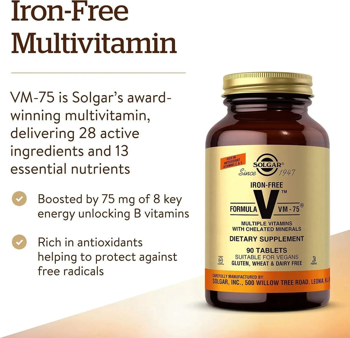 SOLGAR - Solgar Iron-Free Formula VM-75 Multivitamin 90 Tabletas - The Red Vitamin MX - Suplementos Alimenticios - {{ shop.shopifyCountryName }}