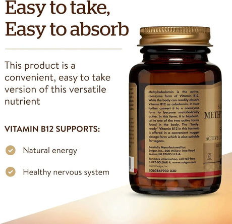 SOLGAR - Solgar Methylcobalamin Vitamin B12 5000mcg 60 Tabletas - The Red Vitamin MX - Suplementos Alimenticios - {{ shop.shopifyCountryName }}