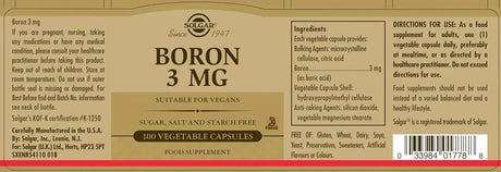 SOLGAR - Solgar Multi-Chelated Boron 3 Mg. 100 Capsulas - The Red Vitamin MX - Suplementos Alimenticios - {{ shop.shopifyCountryName }}