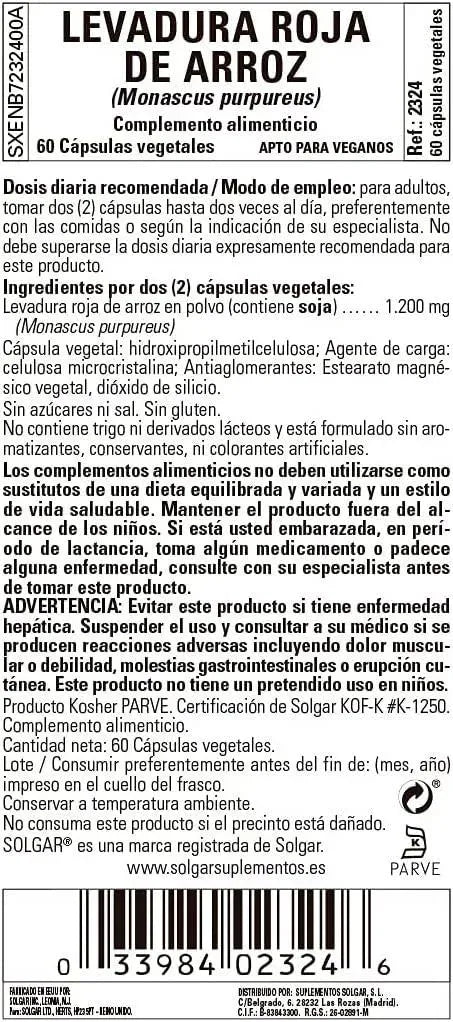 SOLGAR - Solgar Red Yeast Rice 600Mg. 60 Capsulas - The Red Vitamin MX - Suplementos Alimenticios - {{ shop.shopifyCountryName }}