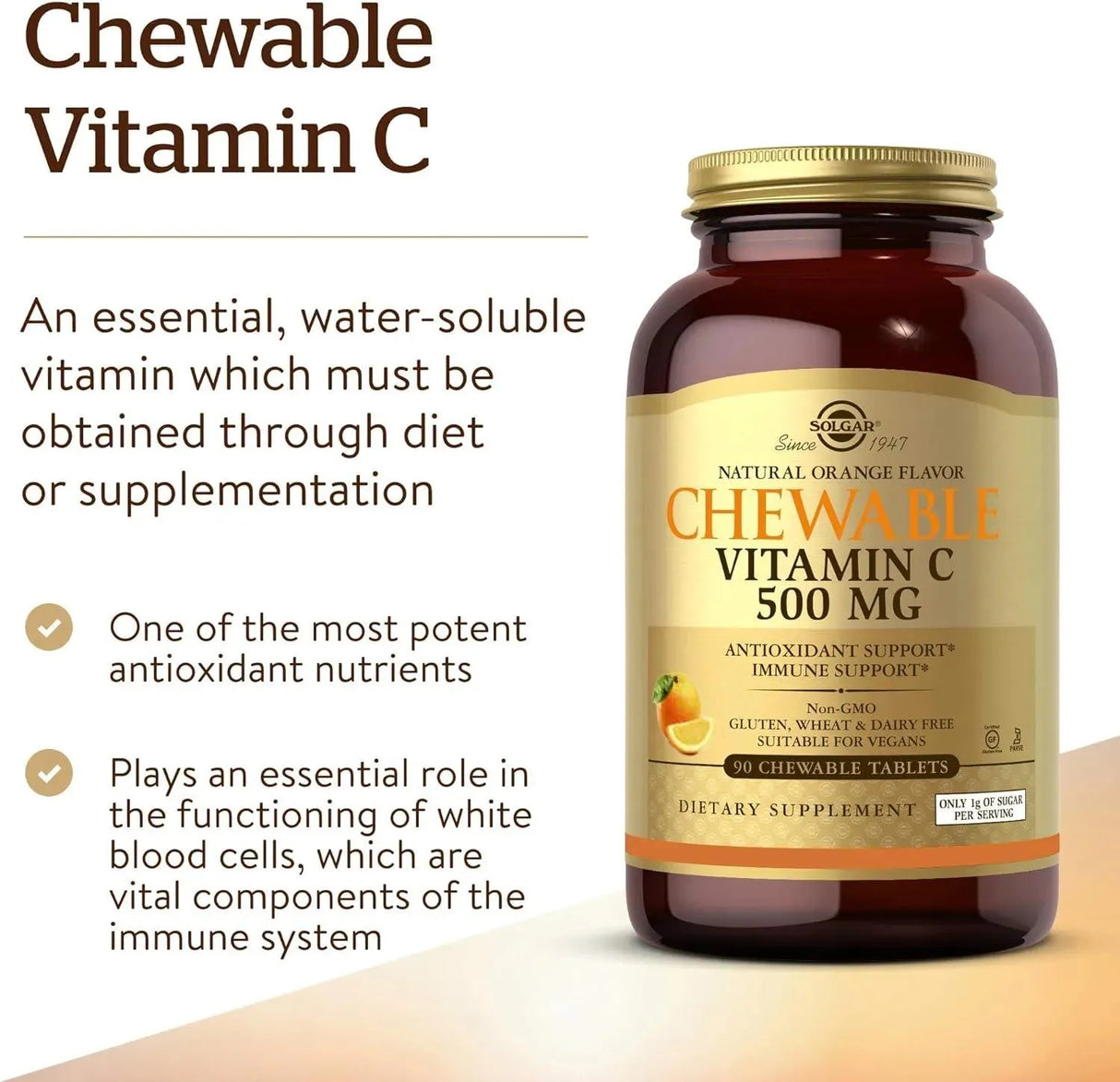 SOLGAR - Solgar Vitamin C 500Mg. Chewable Orange Flavor 90 Tabletas Masticables - The Red Vitamin MX - Suplementos Alimenticios - {{ shop.shopifyCountryName }}