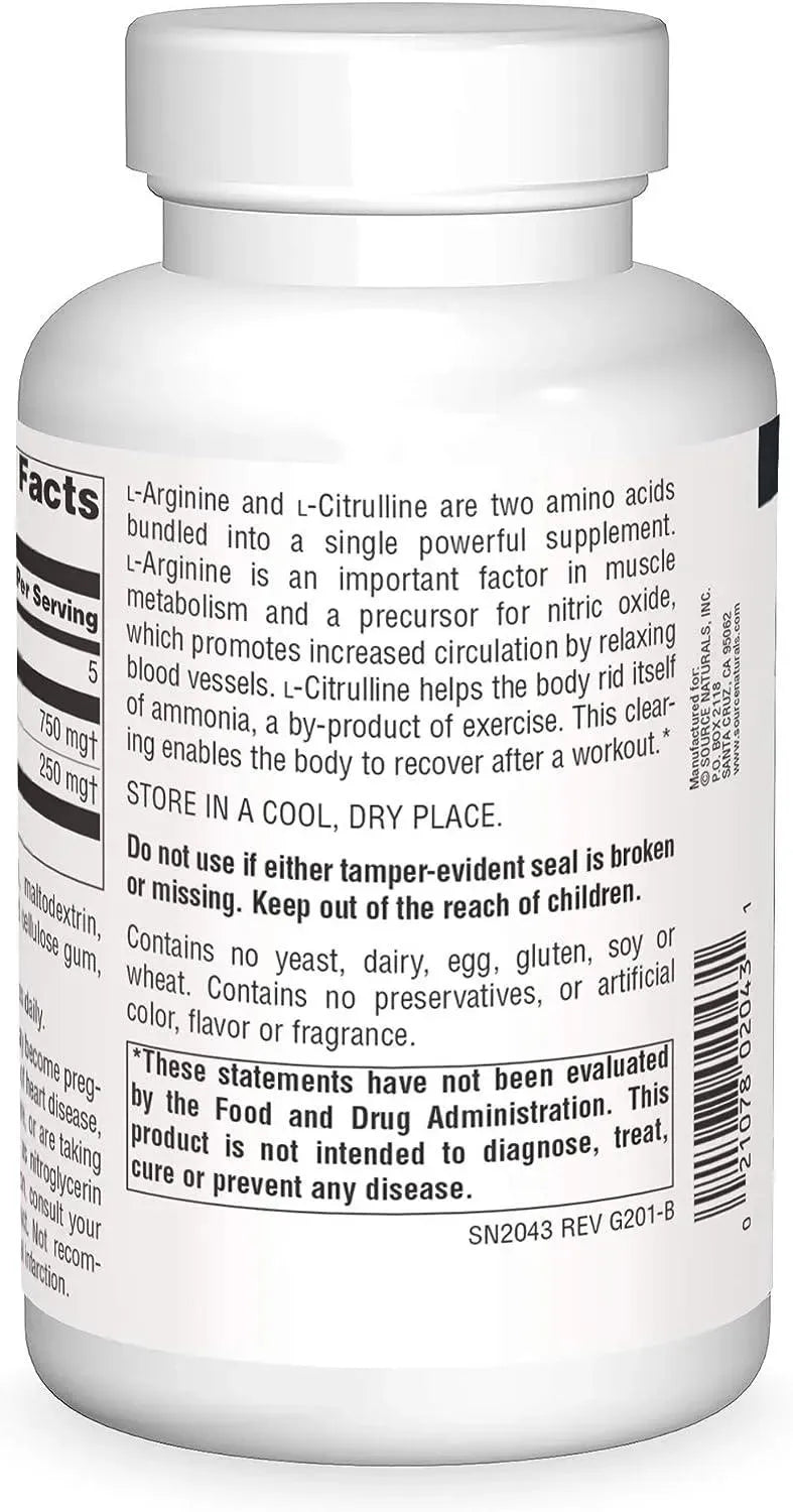 SOURCE NATURALS - Source Naturals L-Arginine L-Citrulline Complex 120 Tabletas - The Red Vitamin MX - Suplementos Alimenticios - {{ shop.shopifyCountryName }}