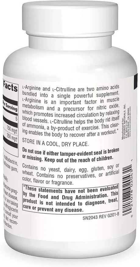 SOURCE NATURALS - Source Naturals L-Arginine L-Citrulline Complex 120 Tabletas - The Red Vitamin MX - Suplementos Alimenticios - {{ shop.shopifyCountryName }}