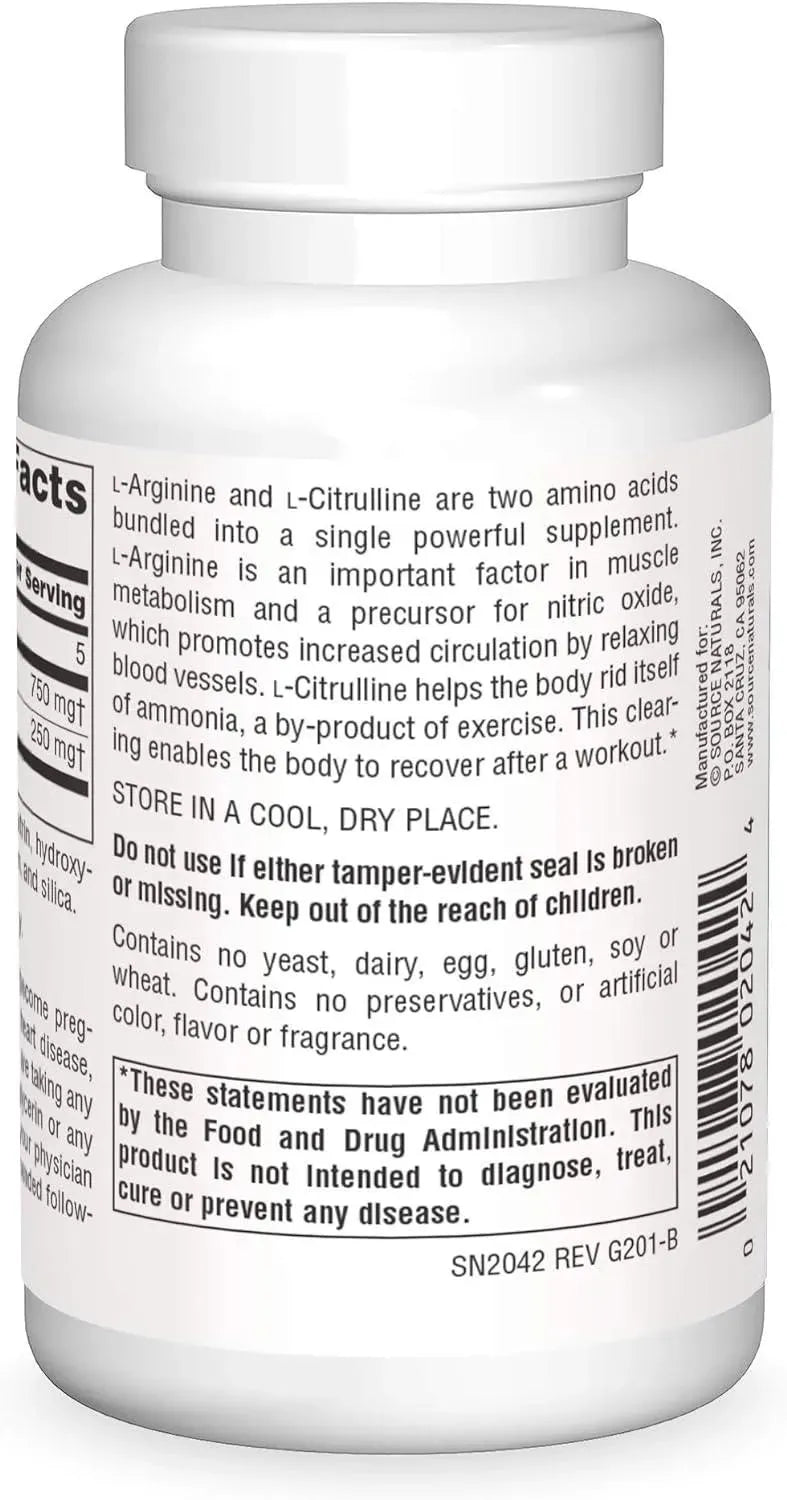 SOURCE NATURALS - Source Naturals L-Arginine L-Citrulline Complex 60 Tabletas - The Red Vitamin MX - Suplementos Alimenticios - {{ shop.shopifyCountryName }}