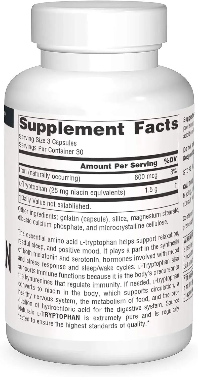 SOURCE NATURALS - Source Naturals L-Tryptophan 500Mg. 90 Capsulas - The Red Vitamin MX - Suplementos Alimenticios - {{ shop.shopifyCountryName }}