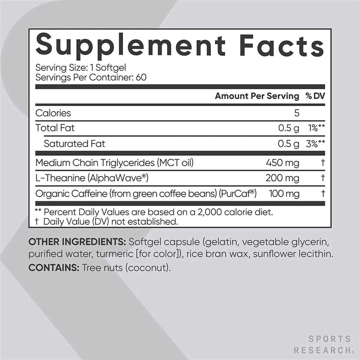 SPORTS RESEARCH - Sports Research L-Theanine with Caffeine & Coconut MCT Oil 60 Capsulas Blandas - The Red Vitamin MX - Suplementos Alimenticios - {{ shop.shopifyCountryName }}