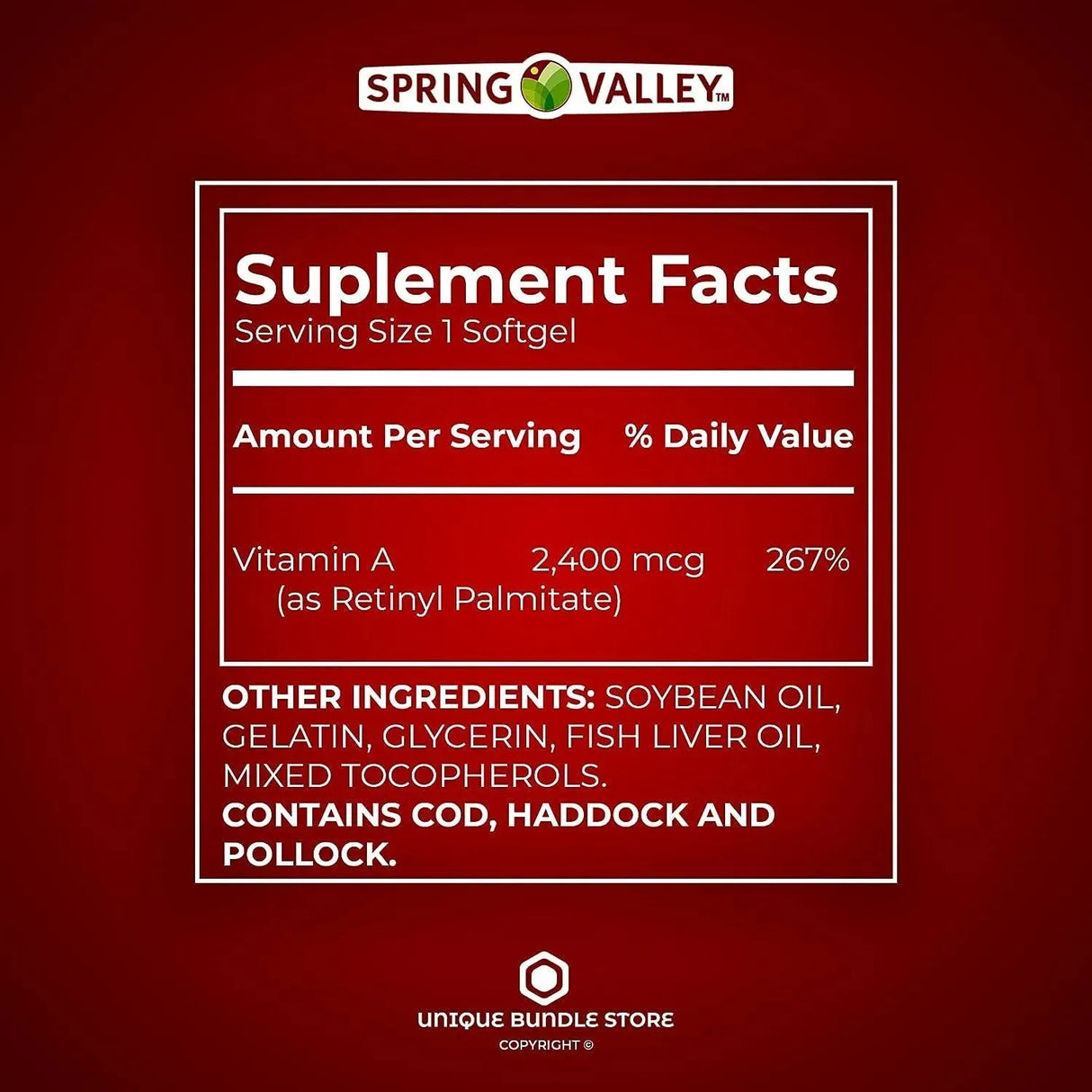 SPRING VALLEY - Spring Valley Vitamin A 2400mcg 250 Capsulas Blandas - The Red Vitamin MX - Suplementos Alimenticios - {{ shop.shopifyCountryName }}
