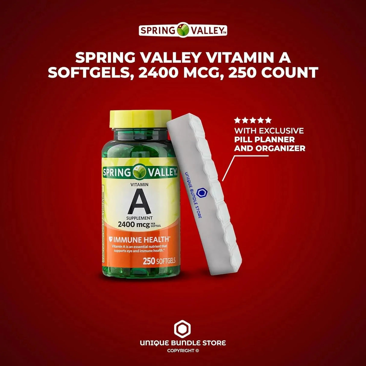 SPRING VALLEY - Spring Valley Vitamin A 2400mcg 250 Capsulas Blandas - The Red Vitamin MX - Suplementos Alimenticios - {{ shop.shopifyCountryName }}