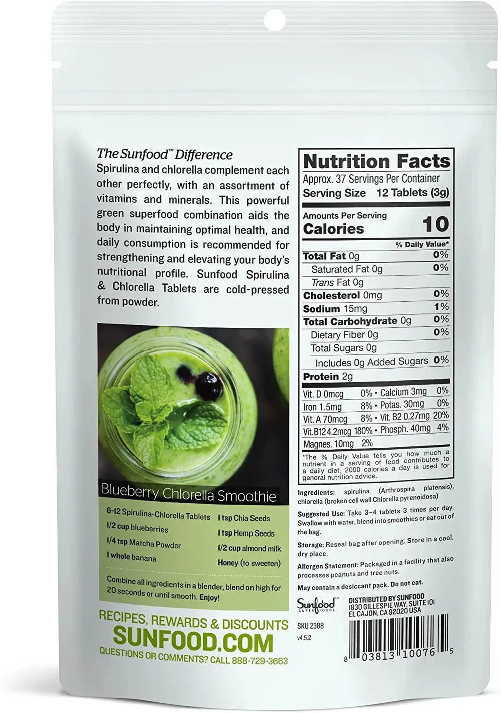 SUNFOOD - Sunfood Raw Spirulina Chlorella 456 Tabletas - The Red Vitamin MX - Suplementos Alimenticios - {{ shop.shopifyCountryName }}