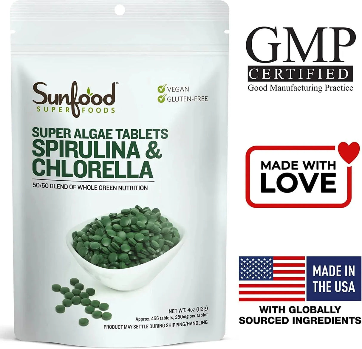 SUNFOOD - Sunfood Raw Spirulina Chlorella 456 Tabletas - The Red Vitamin MX - Suplementos Alimenticios - {{ shop.shopifyCountryName }}
