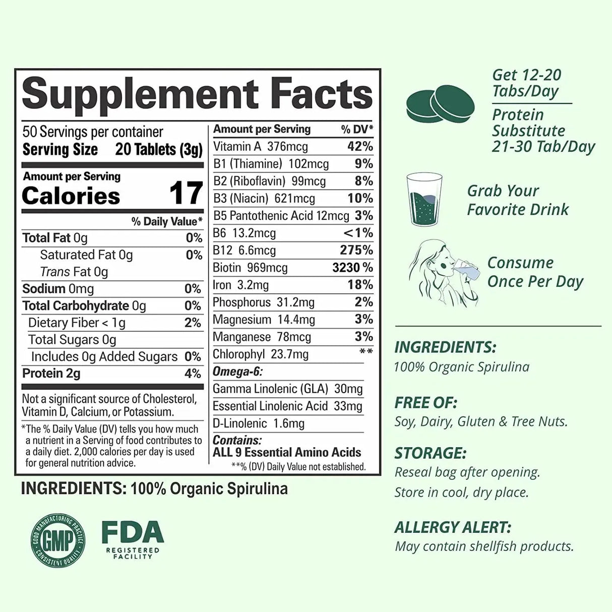 SUNLIT BEST GREEN ORGANICS - Sunlit Organic Spirulina 1000 Tabletas - The Red Vitamin MX - Suplementos Alimenticios - {{ shop.shopifyCountryName }}