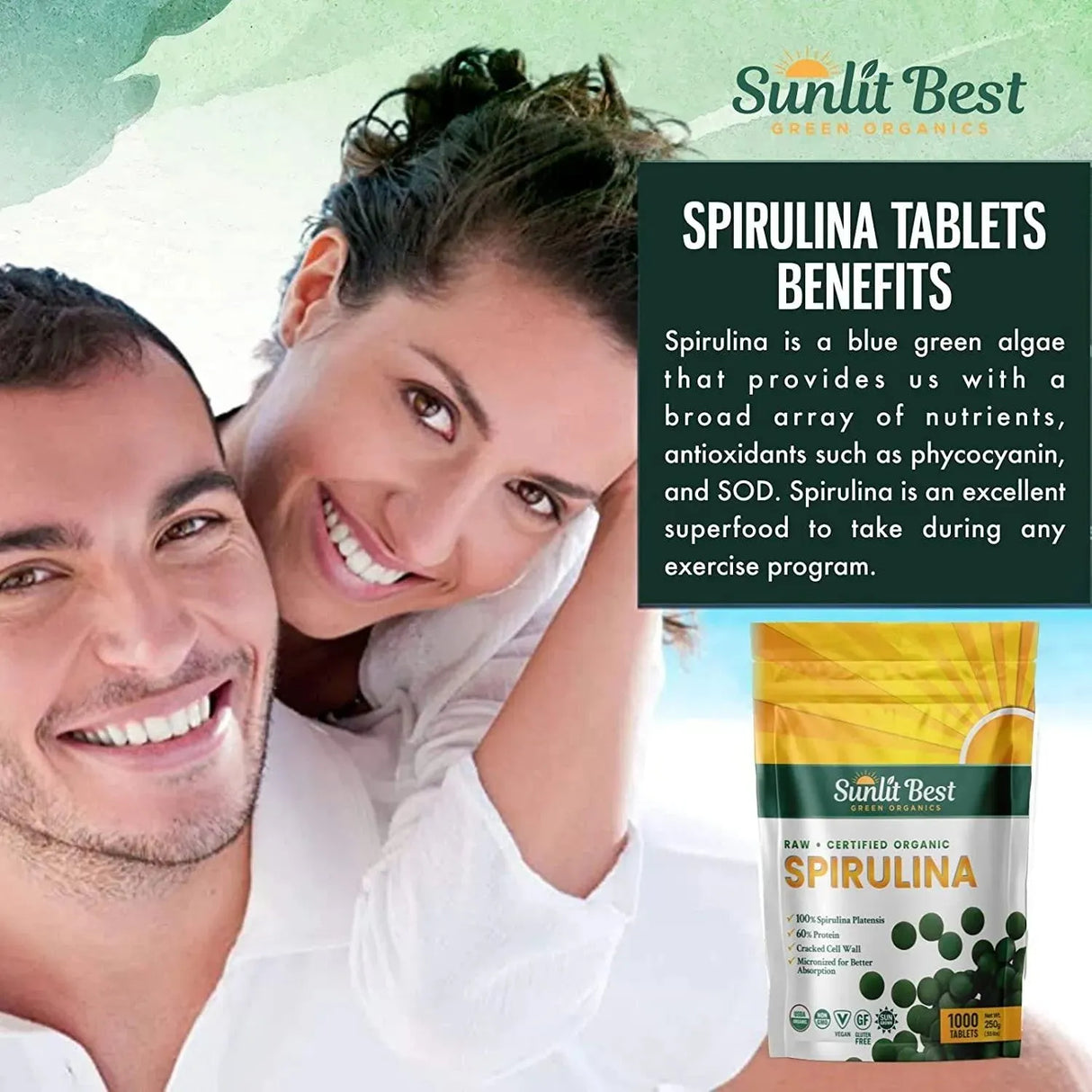 SUNLIT BEST GREEN ORGANICS - Sunlit Organic Spirulina 1000 Tabletas - The Red Vitamin MX - Suplementos Alimenticios - {{ shop.shopifyCountryName }}