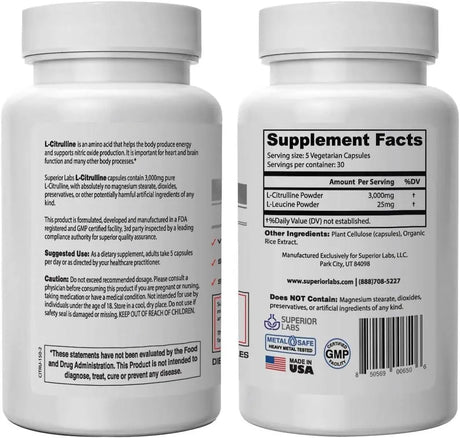SUPERIOR LABS - Superior Labs Pure L-Citrulline 150 Capsulas - The Red Vitamin MX - Suplementos Alimenticios - {{ shop.shopifyCountryName }}