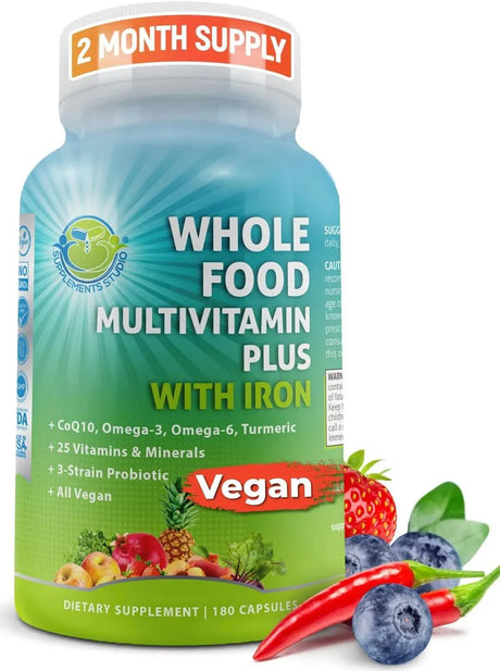 SUPPLEMENTS STUDIO - Supplements Studio Vegan Whole Food Multivitamin with Iron 180 Capsulas - The Red Vitamin MX - Suplementos Alimenticios - {{ shop.shopifyCountryName }}