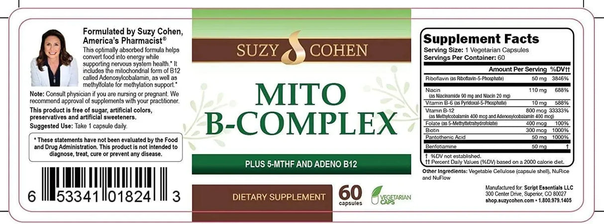 SUZY COHEN - Suzy Cohen Mito B Complex 60 Capsulas - The Red Vitamin MX - Suplementos Alimenticios - {{ shop.shopifyCountryName }}