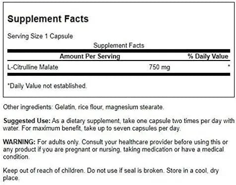 SWANSON - Swanson Amino Acid L-Citrulline Malate Complex 750Mg. 60 Capsulas - The Red Vitamin MX - Suplementos Alimenticios - {{ shop.shopifyCountryName }}