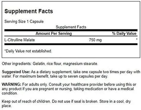 SWANSON - Swanson Amino Acid L-Citrulline Malate Complex 750Mg. 60 Capsulas - The Red Vitamin MX - Suplementos Alimenticios - {{ shop.shopifyCountryName }}