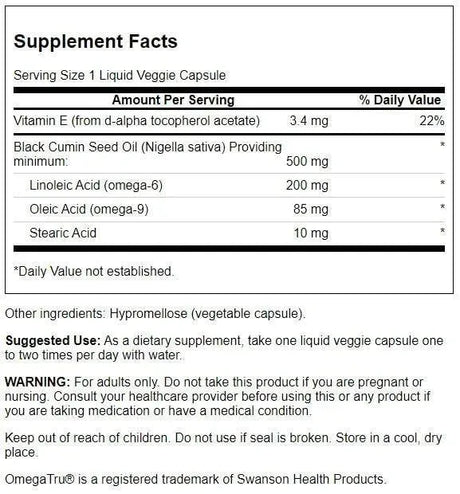 SWANSON - Swanson Black Cumin Seed Oil 500Mg. 60 Capsulas - The Red Vitamin MX - Suplementos Alimenticios - {{ shop.shopifyCountryName }}