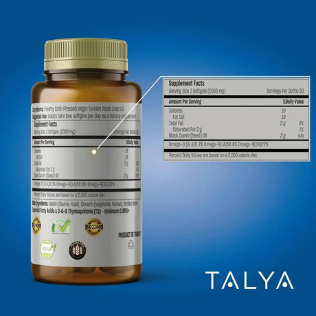 TALYA - TALYA Black Seed Oil Softgel with High Thymoquinone 60 Capsulas Blandas - The Red Vitamin MX - Suplementos Alimenticios - {{ shop.shopifyCountryName }}