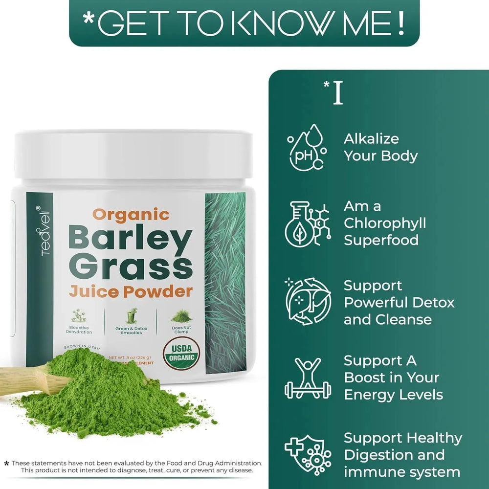 TEAVELI - Teaveli Organic Barley Grass Juice Powder 226Gr. - The Red Vitamin MX - Suplementos Alimenticios - {{ shop.shopifyCountryName }}