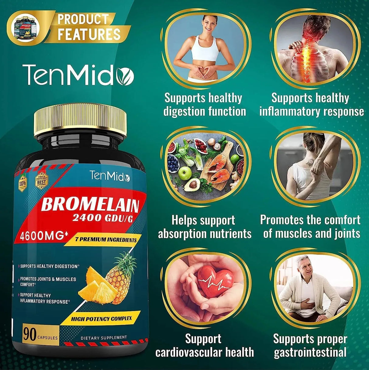 TENMIDO - Tenmido Bromelain Extract 4600Mg. 90 Capsulas - The Red Vitamin MX - Suplementos Alimenticios - {{ shop.shopifyCountryName }}