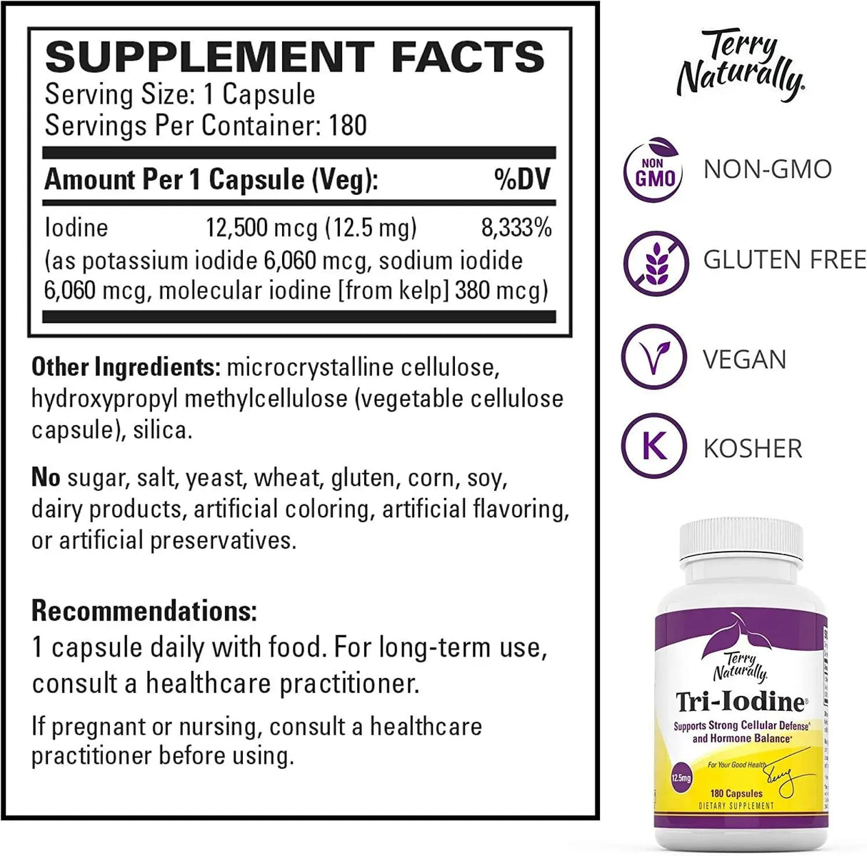 TERRY NATURALLY - Terry Naturally Tri-Iodine 12.5Mg. 12500Mcg. Iodine 180 Capsulas - The Red Vitamin MX - Suplementos Alimenticios - {{ shop.shopifyCountryName }}