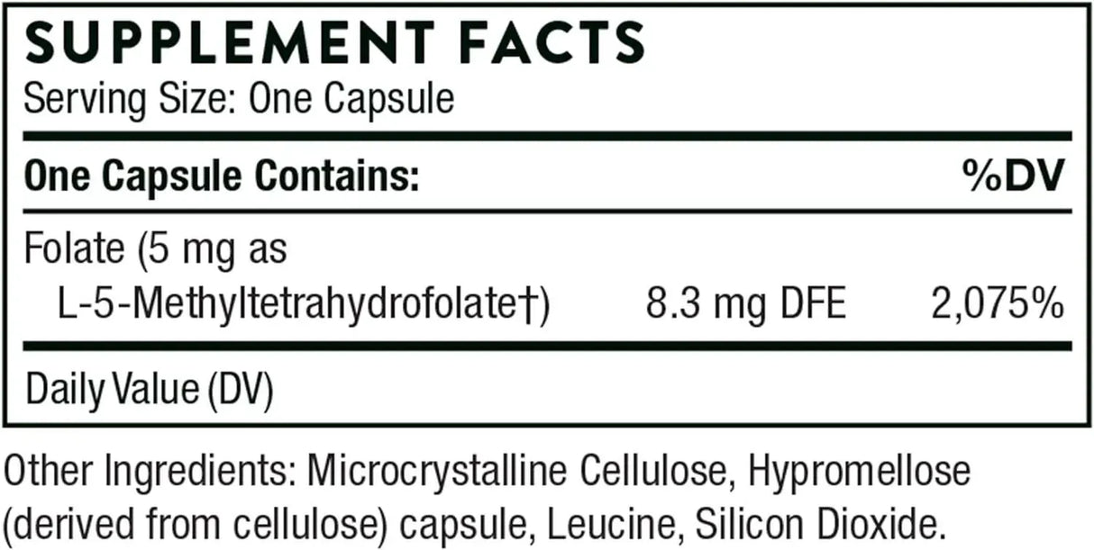 THORNE RESEARCH - THORNE 5-MTHF 5Mg. Methylfolate 60 Capsulas - The Red Vitamin MX - Suplementos Alimenticios - {{ shop.shopifyCountryName }}