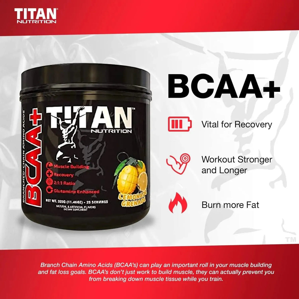 TITAN NUTRITION - Titan BCAA+ Powder Watermelon Splash 50 Servicios 325Gr. - The Red Vitamin MX - Suplementos Alimenticios - {{ shop.shopifyCountryName }}