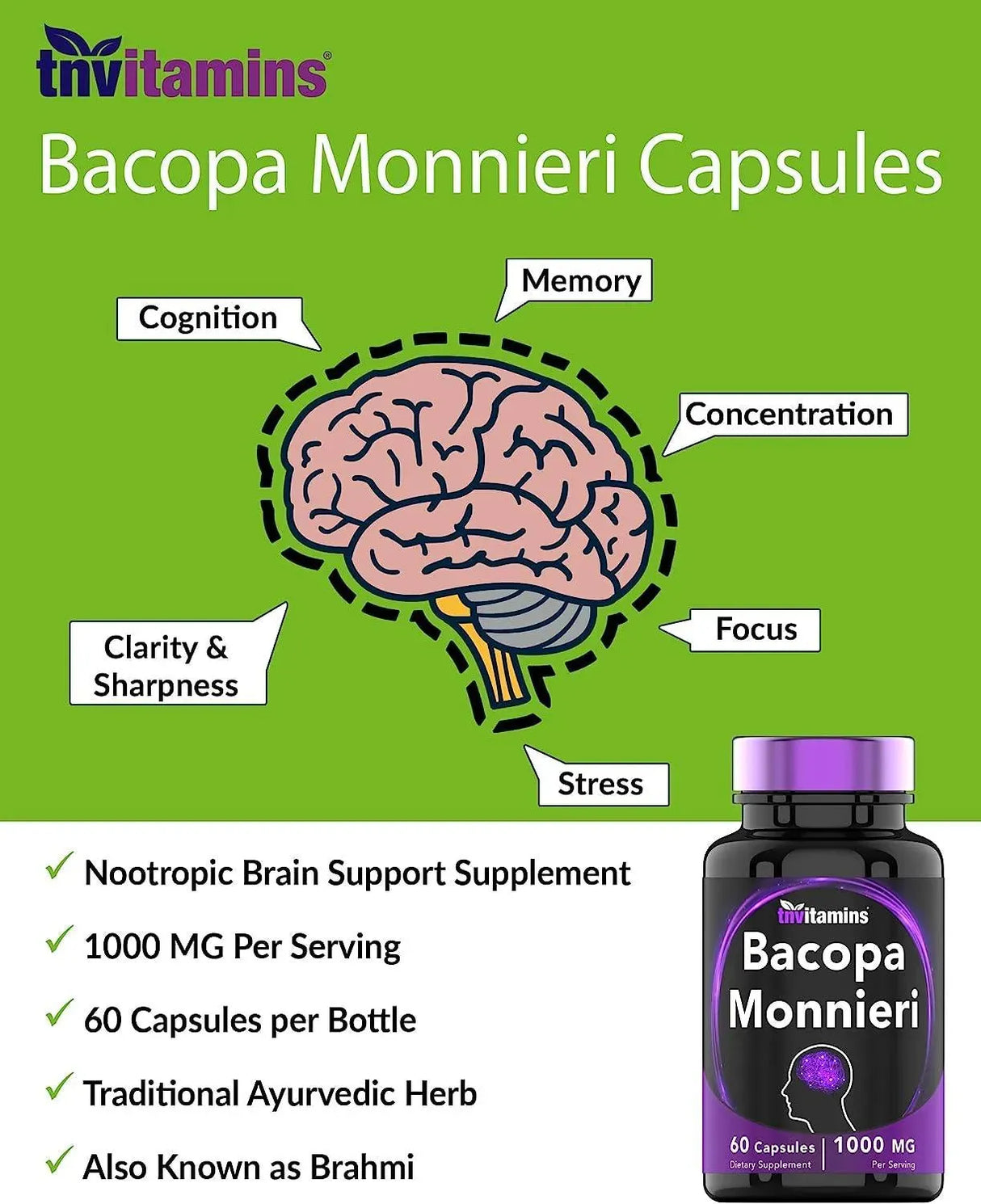 TNTVITAMINS - tnvitamins Bacopa Monnieri Capsules 1000Mg. 60 Capsulas - The Red Vitamin MX - Suplementos Alimenticios - {{ shop.shopifyCountryName }}