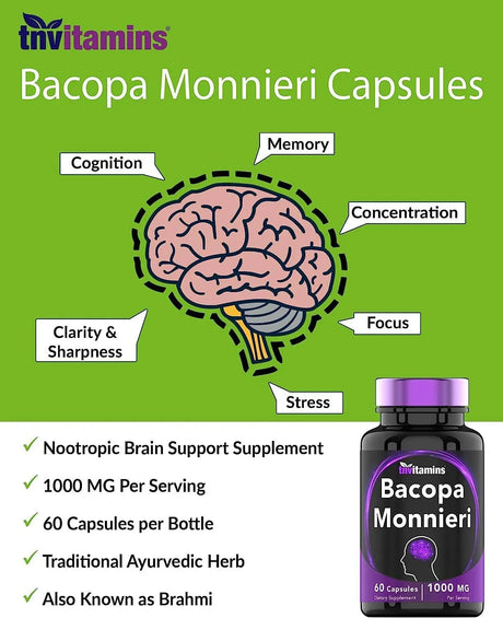 TNTVITAMINS - tnvitamins Bacopa Monnieri Capsules 1000Mg. 60 Capsulas - The Red Vitamin MX - Suplementos Alimenticios - {{ shop.shopifyCountryName }}