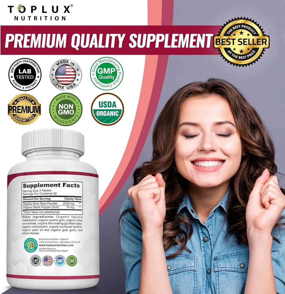 TOPLUX - Toplux Organic Beet Root Powder Tablets 90 Tabletas - The Red Vitamin MX - Suplementos Alimenticios - {{ shop.shopifyCountryName }}