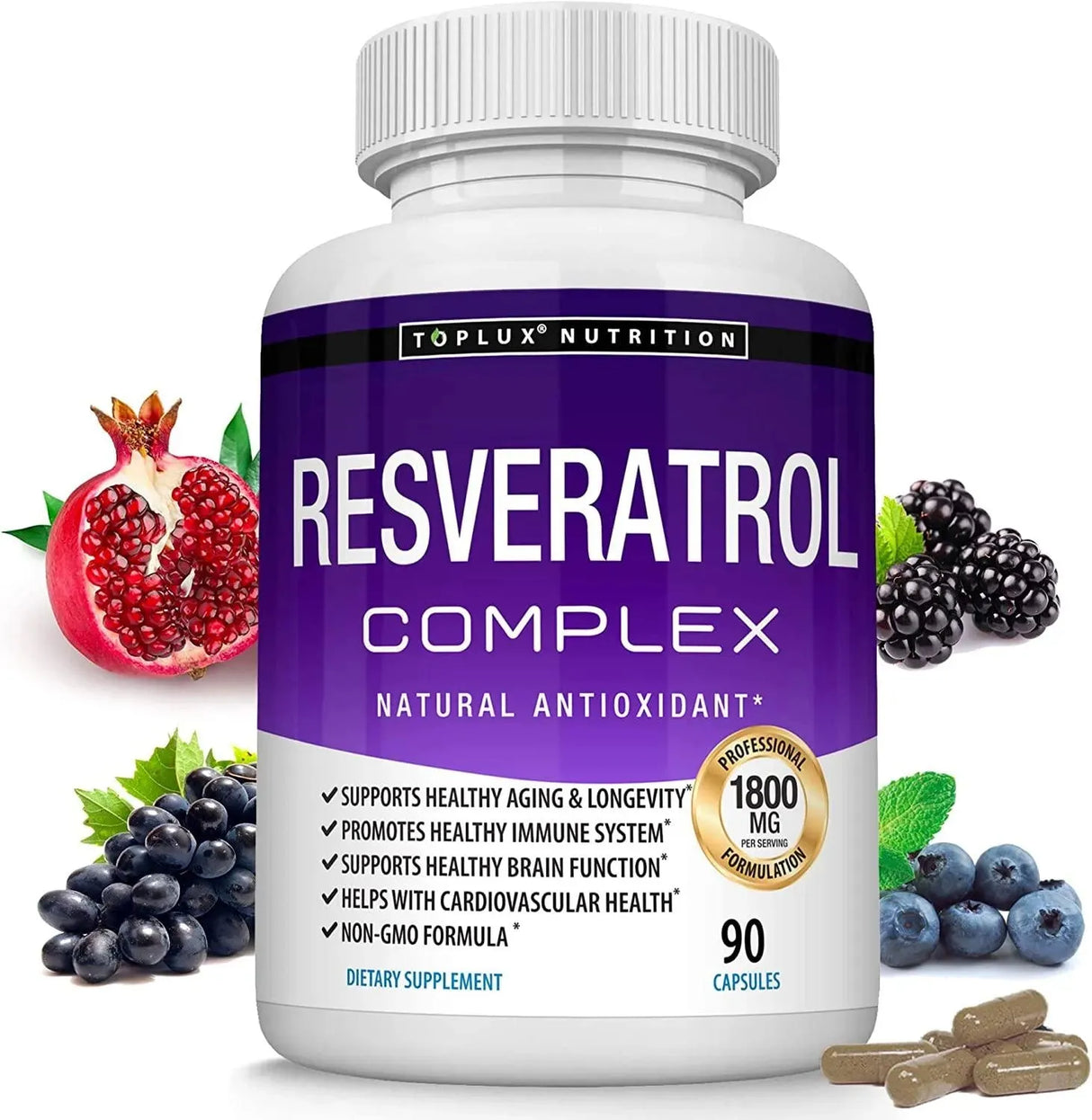 TOPLUX - Toplux Resveratrol Supplement 1800Mg. 90 Capsulas - The Red Vitamin MX - Suplementos Alimenticios - {{ shop.shopifyCountryName }}
