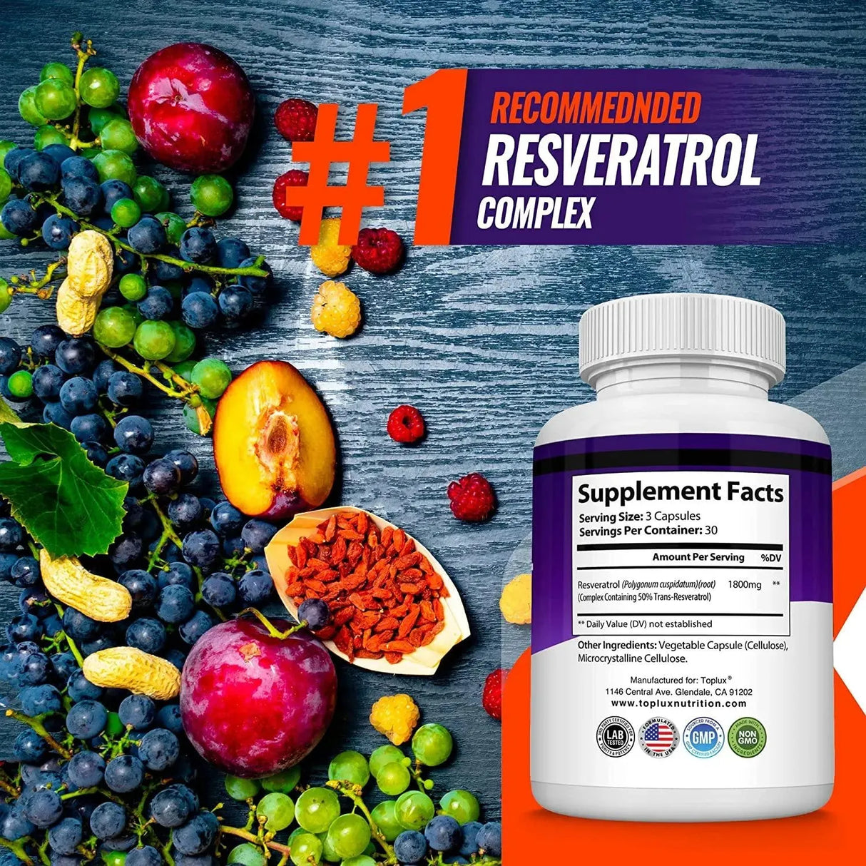 TOPLUX - Toplux Resveratrol Supplement 1800Mg. 90 Capsulas - The Red Vitamin MX - Suplementos Alimenticios - {{ shop.shopifyCountryName }}