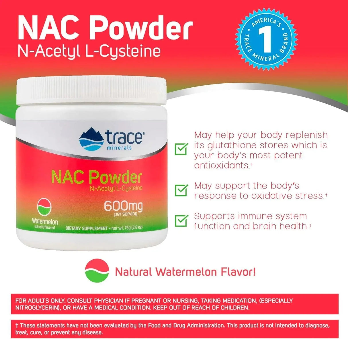 TRACE MINERALS - Trace Minerals NAC Powder with N-Acetyl L-Cysteine 75Gr. - The Red Vitamin MX - Suplementos Alimenticios - {{ shop.shopifyCountryName }}