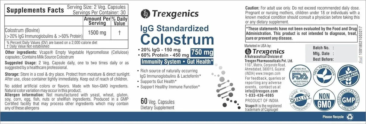 TREXGENICS - Trexgenics Colostrum 750Mg. 60 Capsulas - The Red Vitamin MX - Suplementos Alimenticios - {{ shop.shopifyCountryName }}