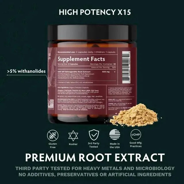 TRIBE ORGANICS - Tribe Organics Ashwagandha KSM 66 Pure Organic Root Powder Extract - The Red Vitamin MX - Suplementos Alimenticios - {{ shop.shopifyCountryName }}