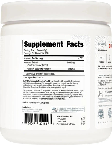 TYPE ZERO - Type Zero Clean Guarana Powder Drink Mix 250Gr. - The Red Vitamin MX - Suplementos Alimenticios - {{ shop.shopifyCountryName }}