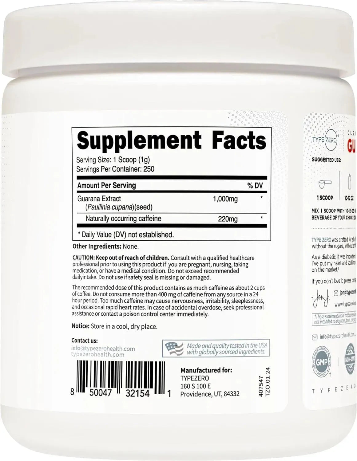 TYPE ZERO - Type Zero Clean Guarana Powder Drink Mix 250Gr. - The Red Vitamin MX - Suplementos Alimenticios - {{ shop.shopifyCountryName }}