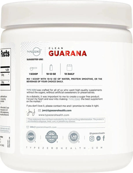 TYPE ZERO - Type Zero Clean Guarana Powder Drink Mix 250Gr. - The Red Vitamin MX - Suplementos Alimenticios - {{ shop.shopifyCountryName }}