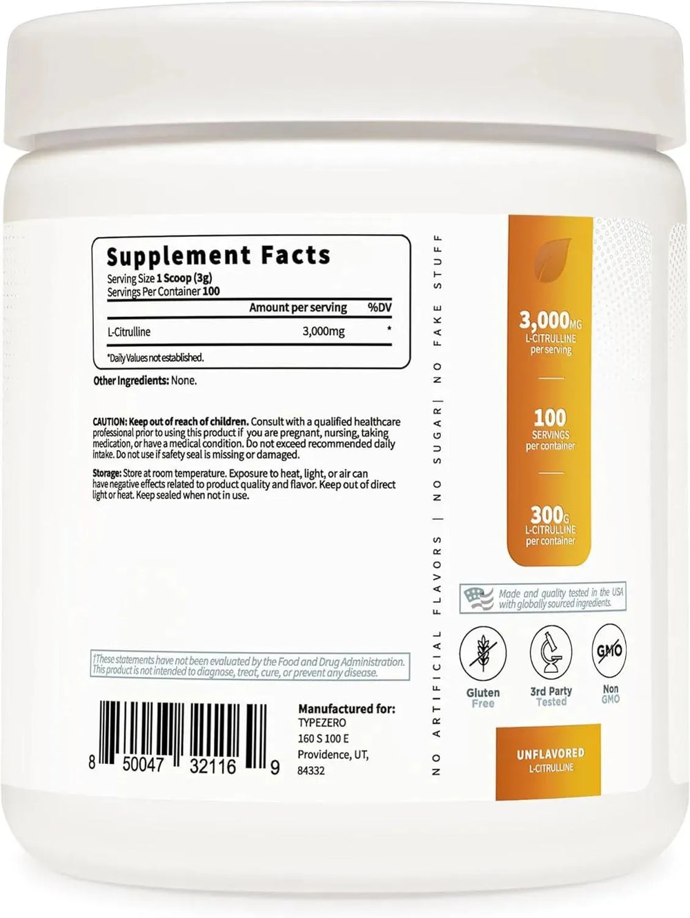 TYPE ZERO - Type Zero Pure L-Citrulline Base Powder 300Gr. - The Red Vitamin MX - Suplementos Alimenticios - {{ shop.shopifyCountryName }}