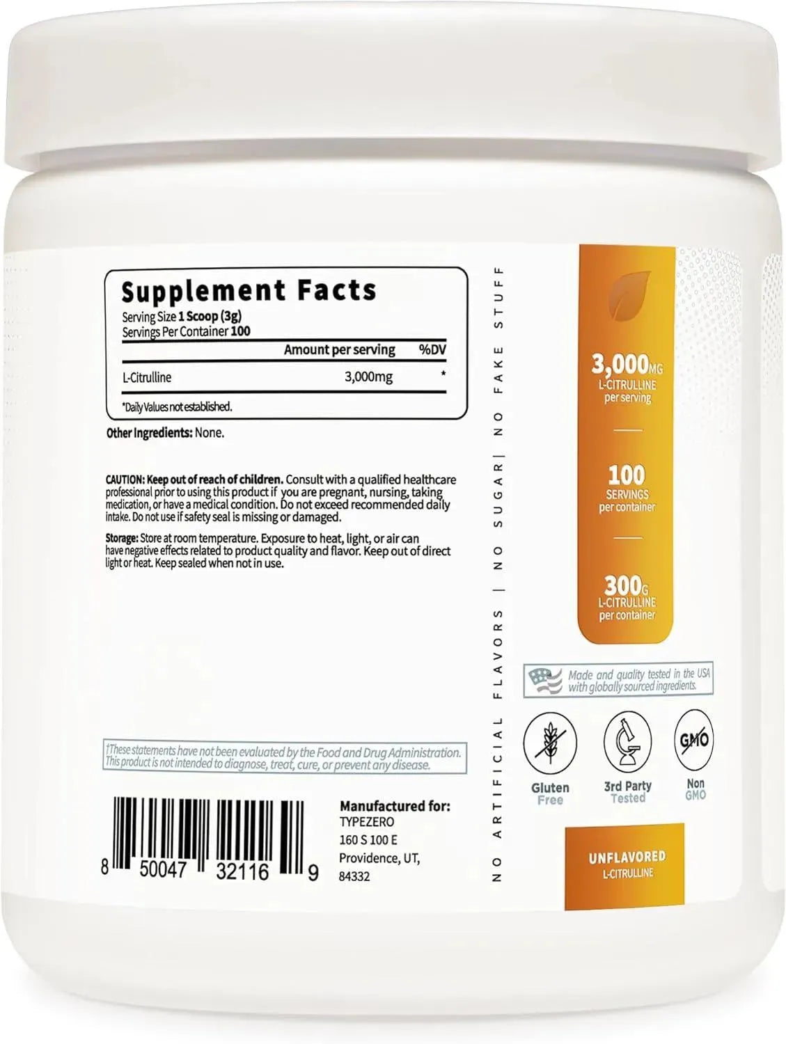 TYPE ZERO - Type Zero Pure L-Citrulline Base Powder 300Gr. - The Red Vitamin MX - Suplementos Alimenticios - {{ shop.shopifyCountryName }}