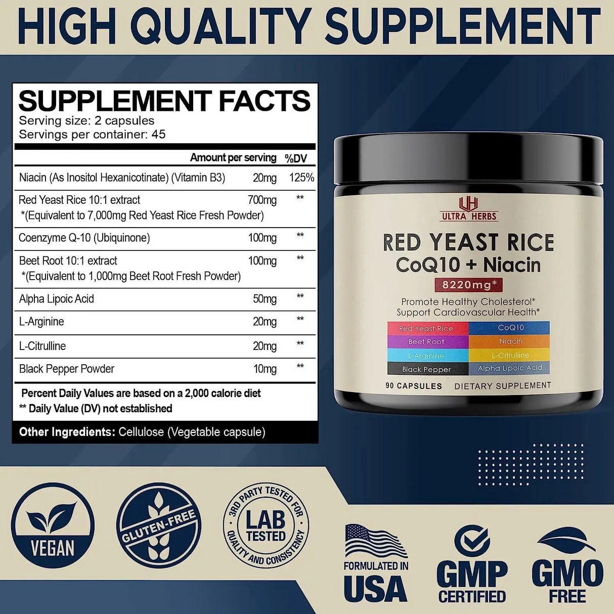 ULTRA HERBS - Ultra Herbs Red Yeast Rice 7000Mg. CoQ10 100Mg. Beet Root 1000Mg. 90 Capsulas - The Red Vitamin MX - Suplementos Alimenticios - {{ shop.shopifyCountryName }}