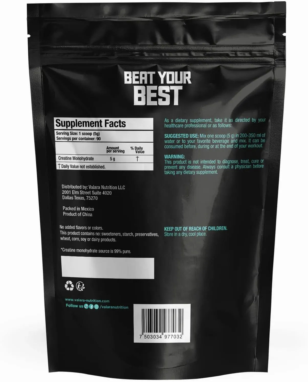 VALARA - Valara Creatine Monohydrate Micronized Powder 90 Servicios 450Gr. - The Red Vitamin MX - Suplementos Alimenticios - {{ shop.shopifyCountryName }}