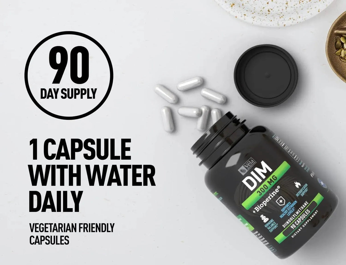 VELA NUTRITION - Vela DIM (Diindolylmethane) Supplement Plus Bioperine 300Mg. 90 Capsulas - The Red Vitamin MX - Suplementos Alimenticios - {{ shop.shopifyCountryName }}