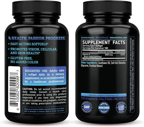 VELA NUTRITION - Vela Nutrition Vitamin A 10,000 IU 180 Capsulas Blandas - The Red Vitamin MX - Suplementos Alimenticios - {{ shop.shopifyCountryName }}