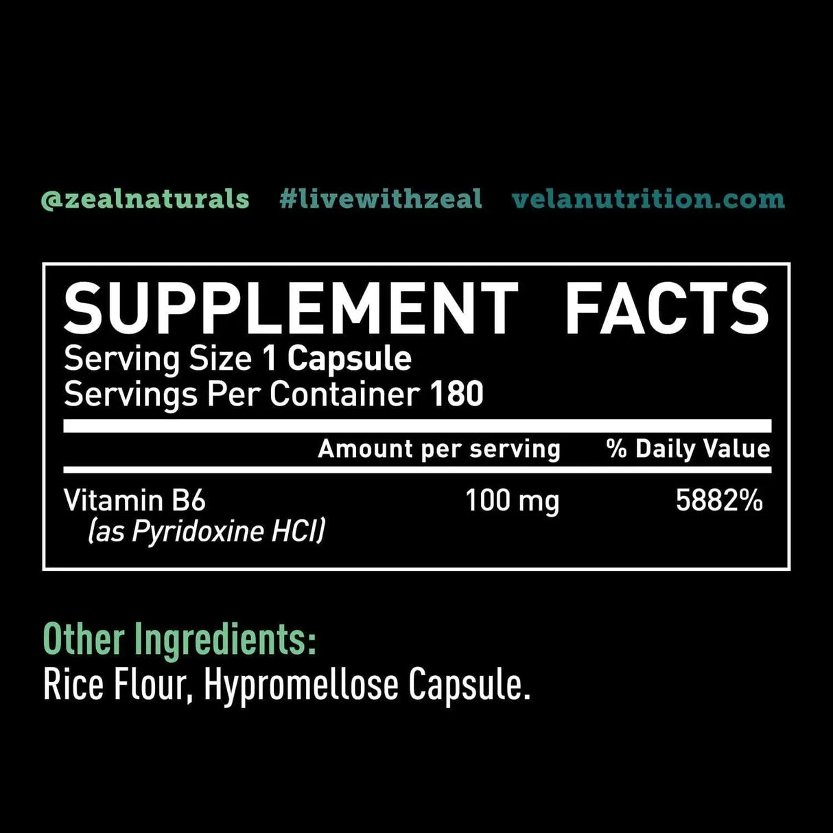 VELA NUTRITION - Vela Vitamin B6 100Mg. 180 Capsulas - The Red Vitamin MX - Suplementos Alimenticios - {{ shop.shopifyCountryName }}