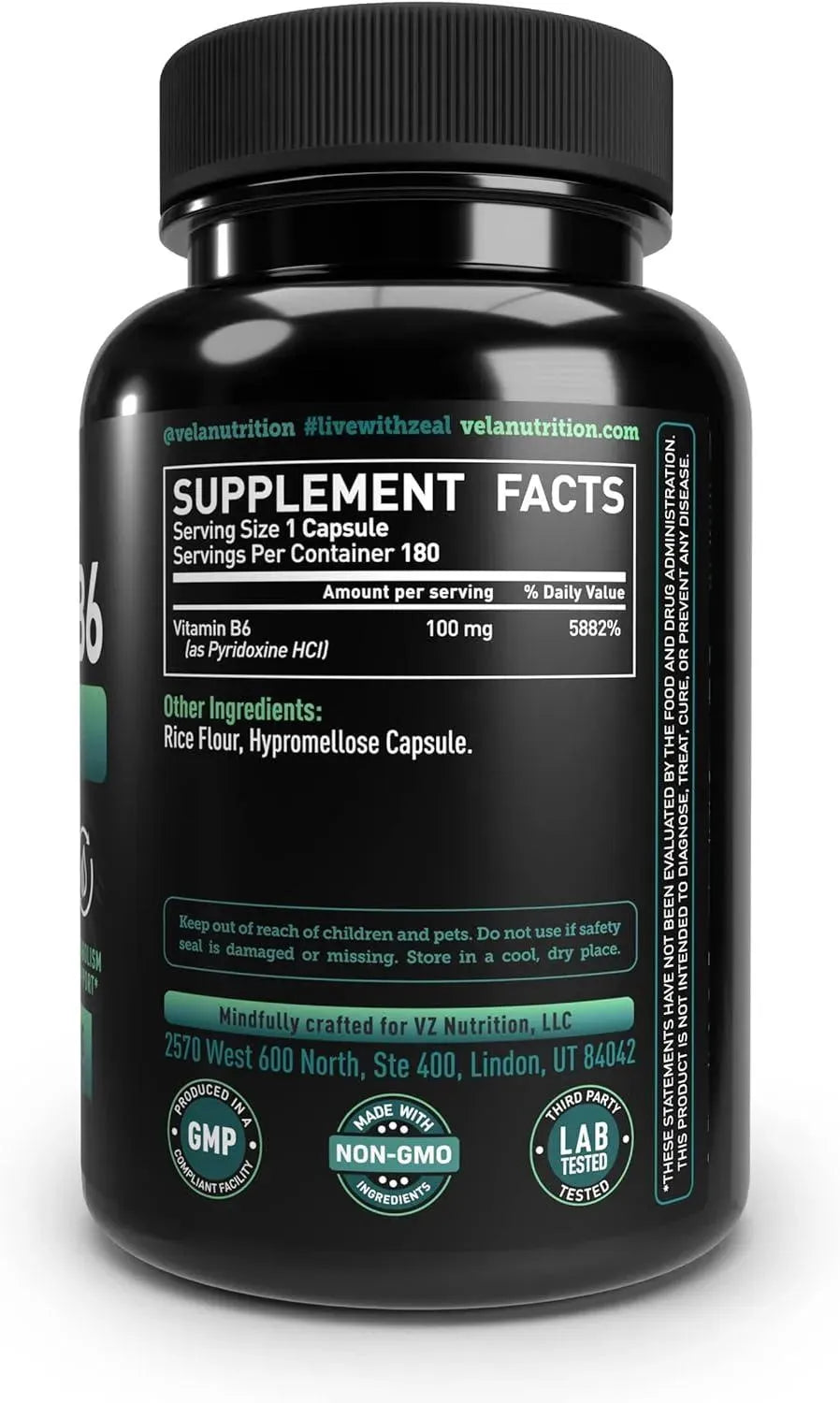 VELA NUTRITION - Vela Vitamin B6 100Mg. 180 Capsulas - The Red Vitamin MX - Suplementos Alimenticios - {{ shop.shopifyCountryName }}