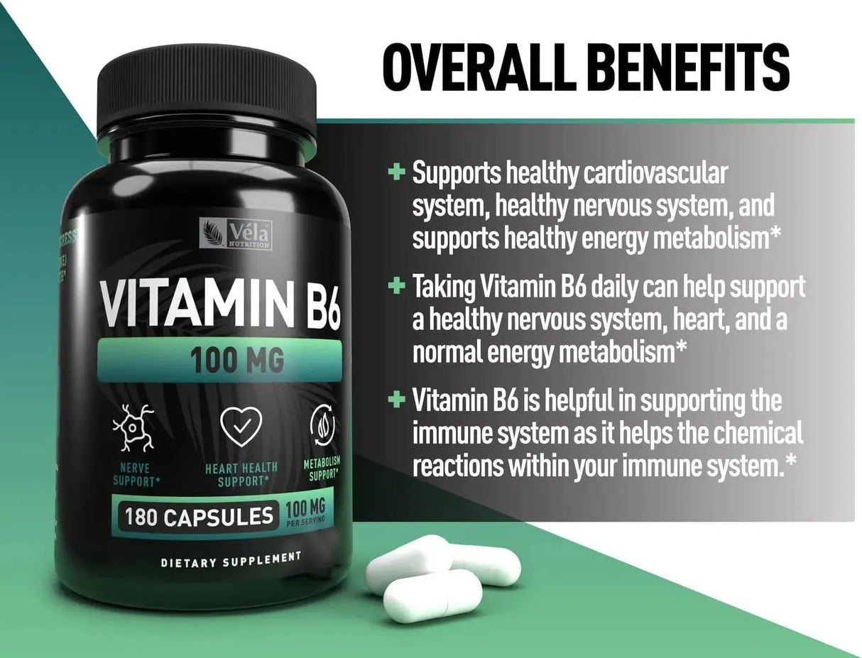 VELA NUTRITION - Vela Vitamin B6 100Mg. 180 Capsulas - The Red Vitamin MX - Suplementos Alimenticios - {{ shop.shopifyCountryName }}