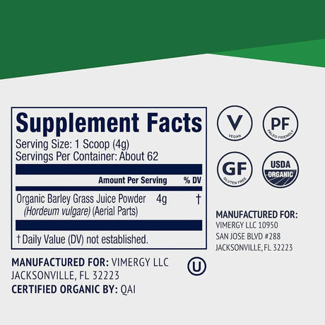 VIMERGY - Vimergy Barley Grass Juice Powder 250Gr. - The Red Vitamin MX - Suplementos Alimenticios - {{ shop.shopifyCountryName }}